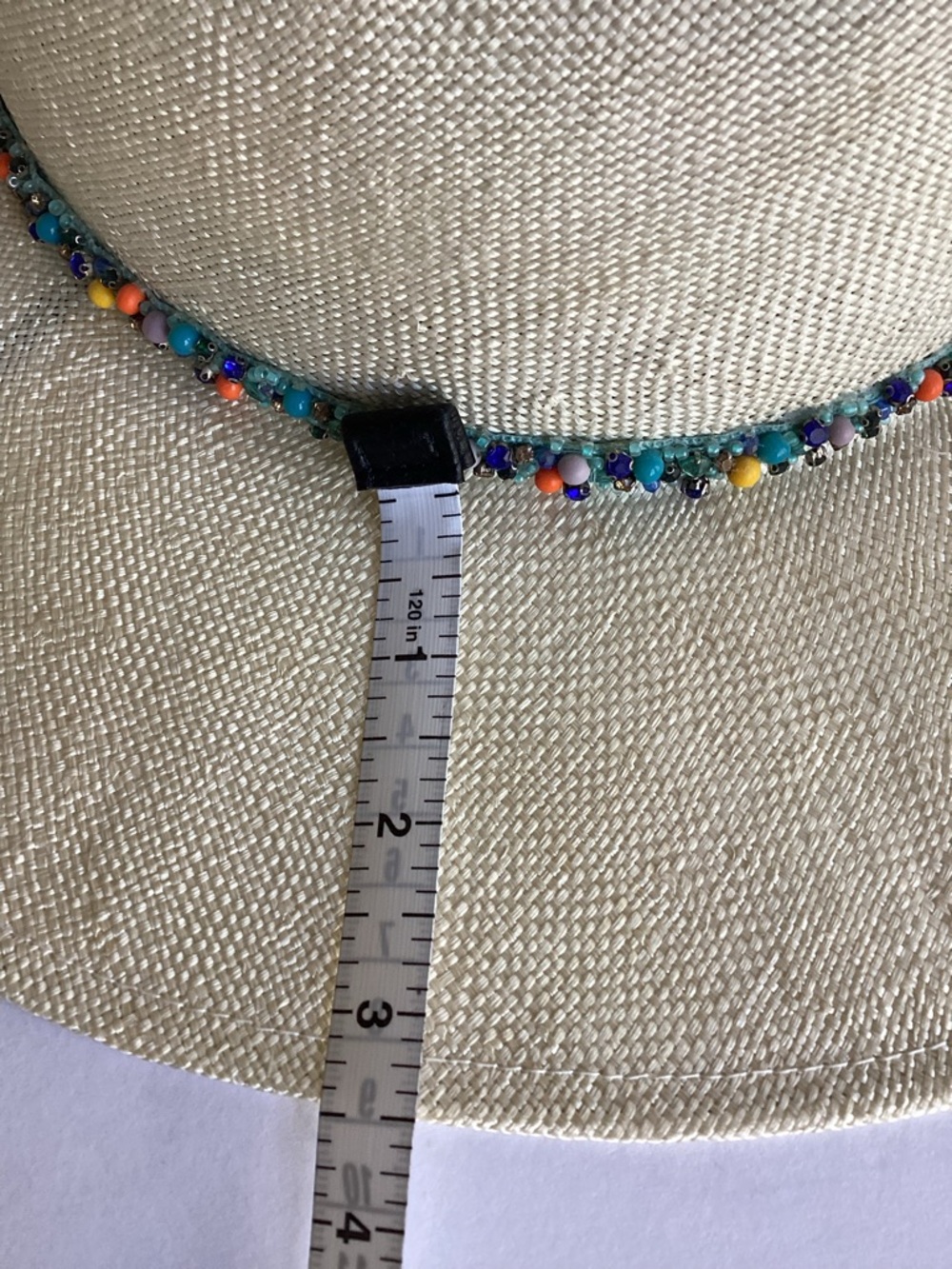 Eugenia Kim Wide Brim Straw Fedora Hat Beaded Band Resort Coastal Chic - Picture 10 of 15